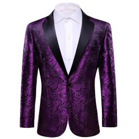 Ties2you Men's Suit Purple Black Paisley Men's Notched Collar Suit For Party