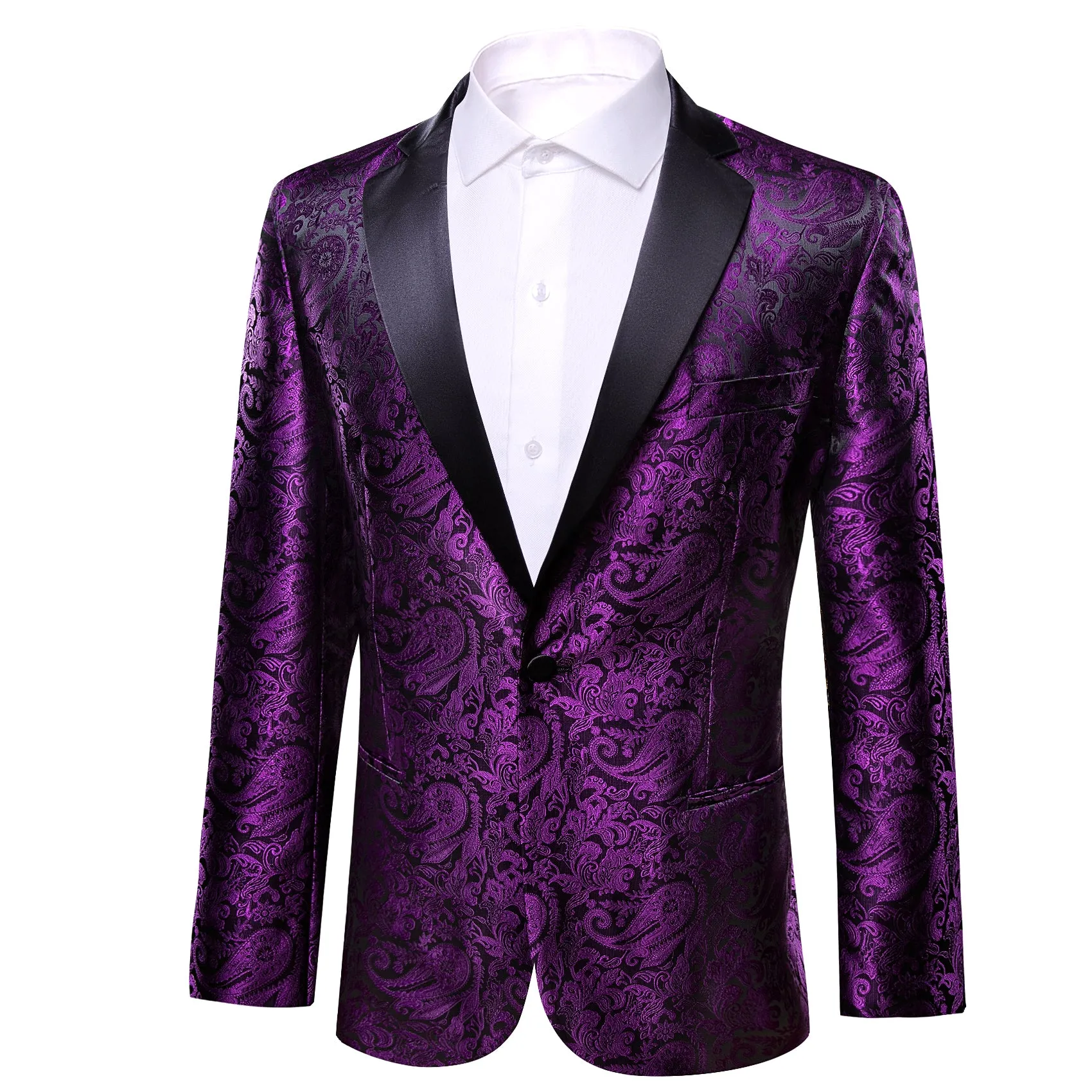 Ties2you Men's Suit Purple Black Paisley Men's Notched Collar Suit For Party