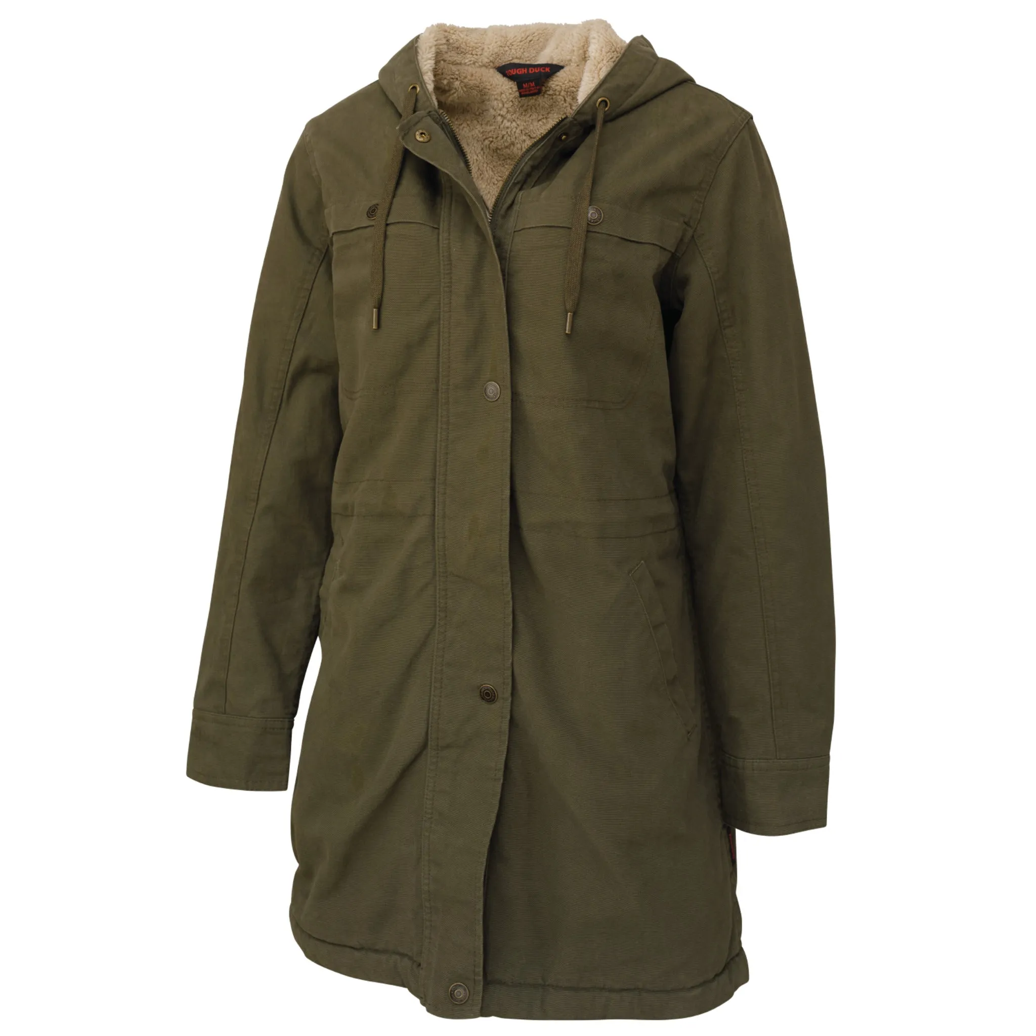 Tough Duck Woman's Winter Work Jacket WJ20 Sanded Duck Sherpa Lined Insulated Attached Hood with Drawstring Sizes XS-2XL