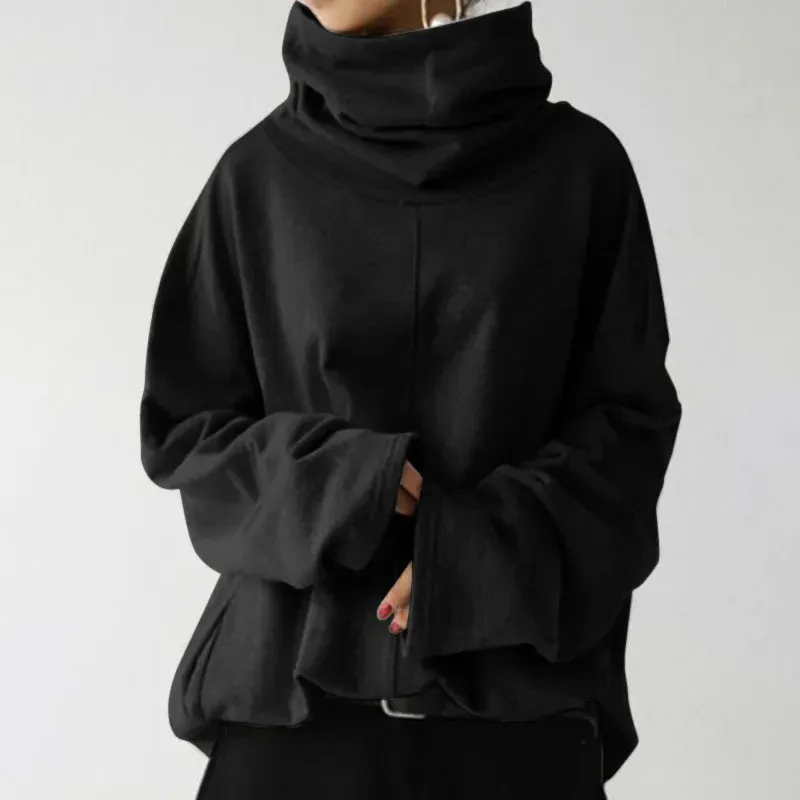 Trendy Black Turtleneck Sweatshirt for Women