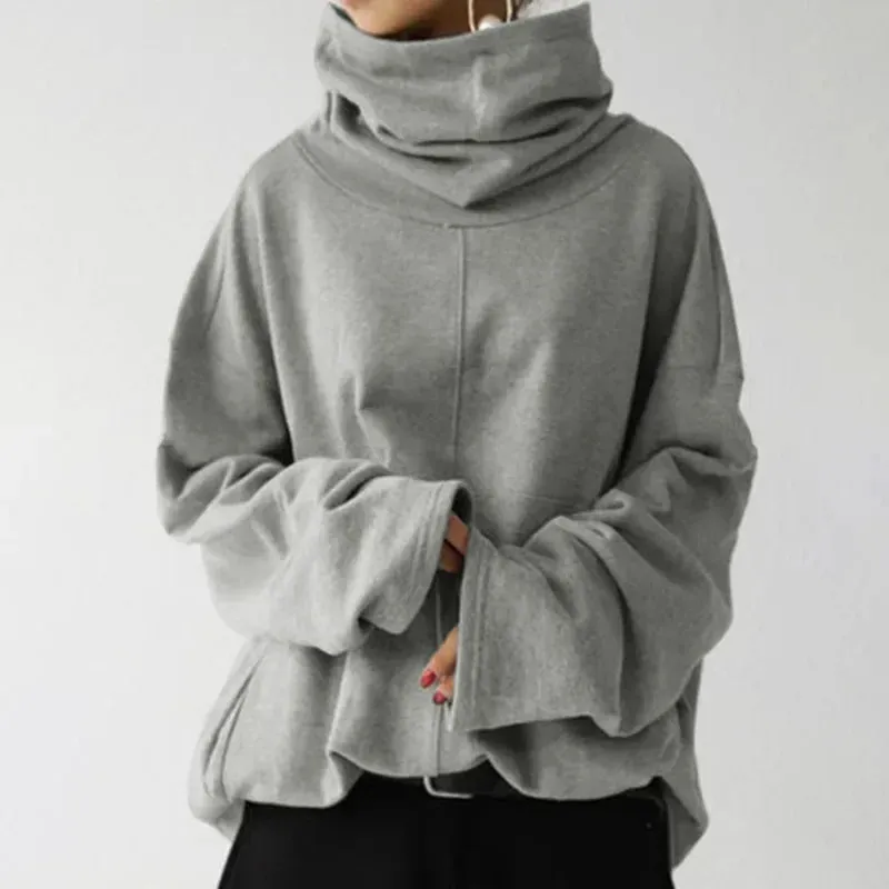 Trendy Black Turtleneck Sweatshirt for Women