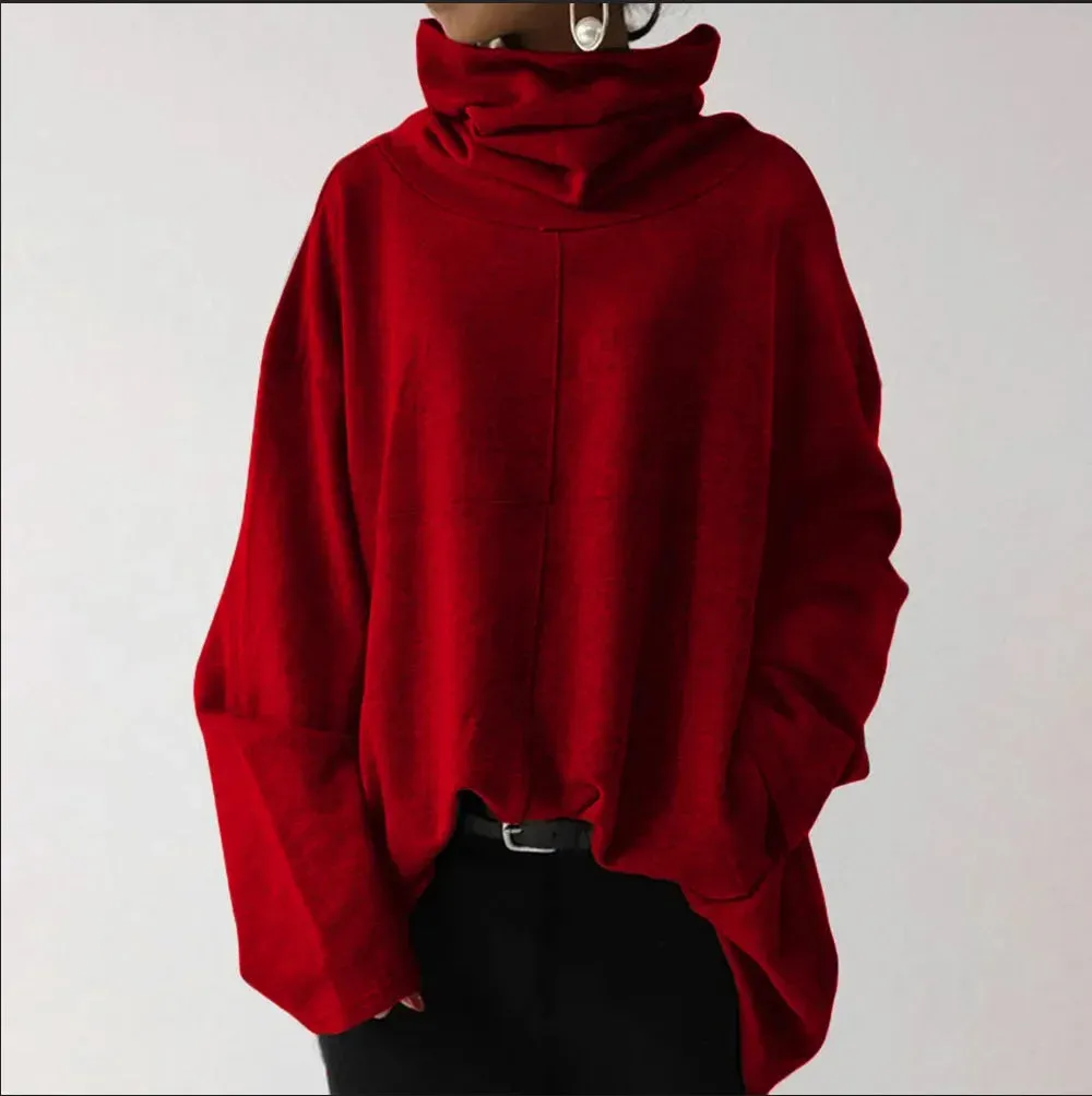 Trendy Black Turtleneck Sweatshirt for Women