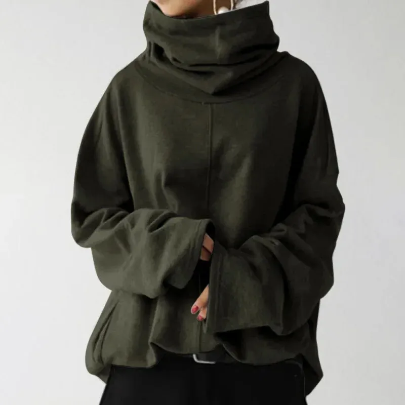 Trendy Black Turtleneck Sweatshirt for Women
