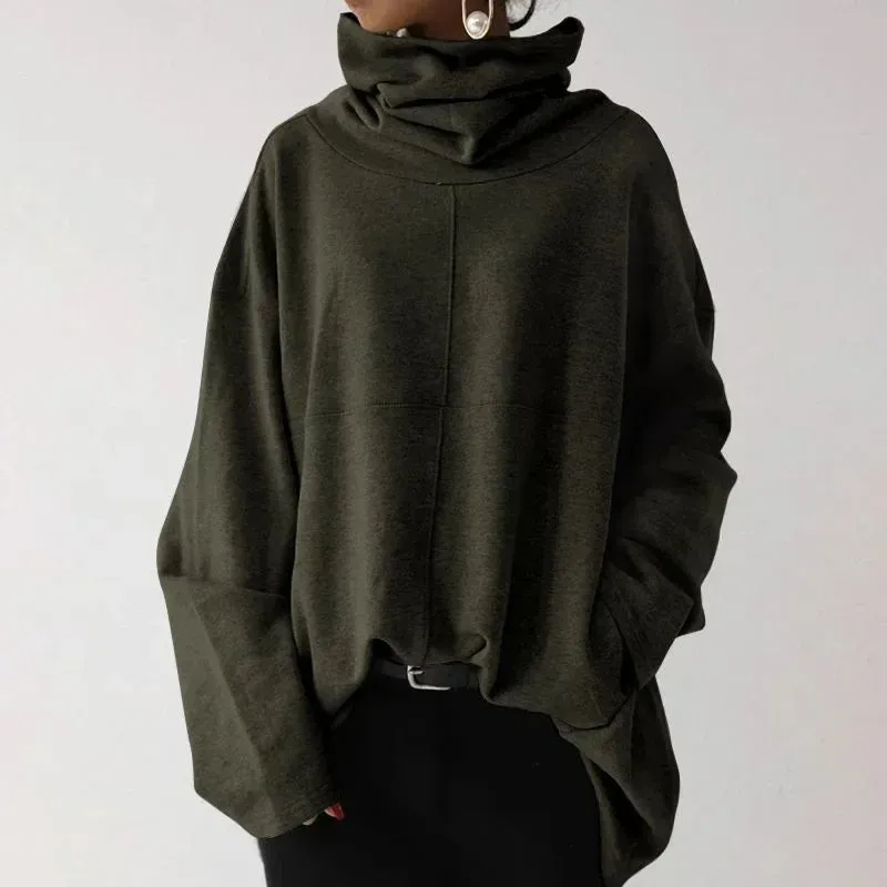 Trendy Black Turtleneck Sweatshirt for Women