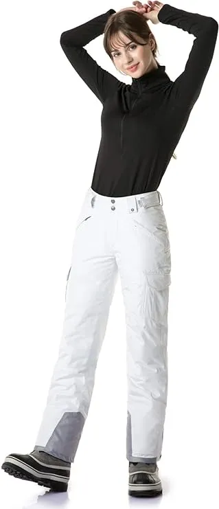 TSLA Womens Winter Snow Pants, Snow Core Cargo Pants White, Large