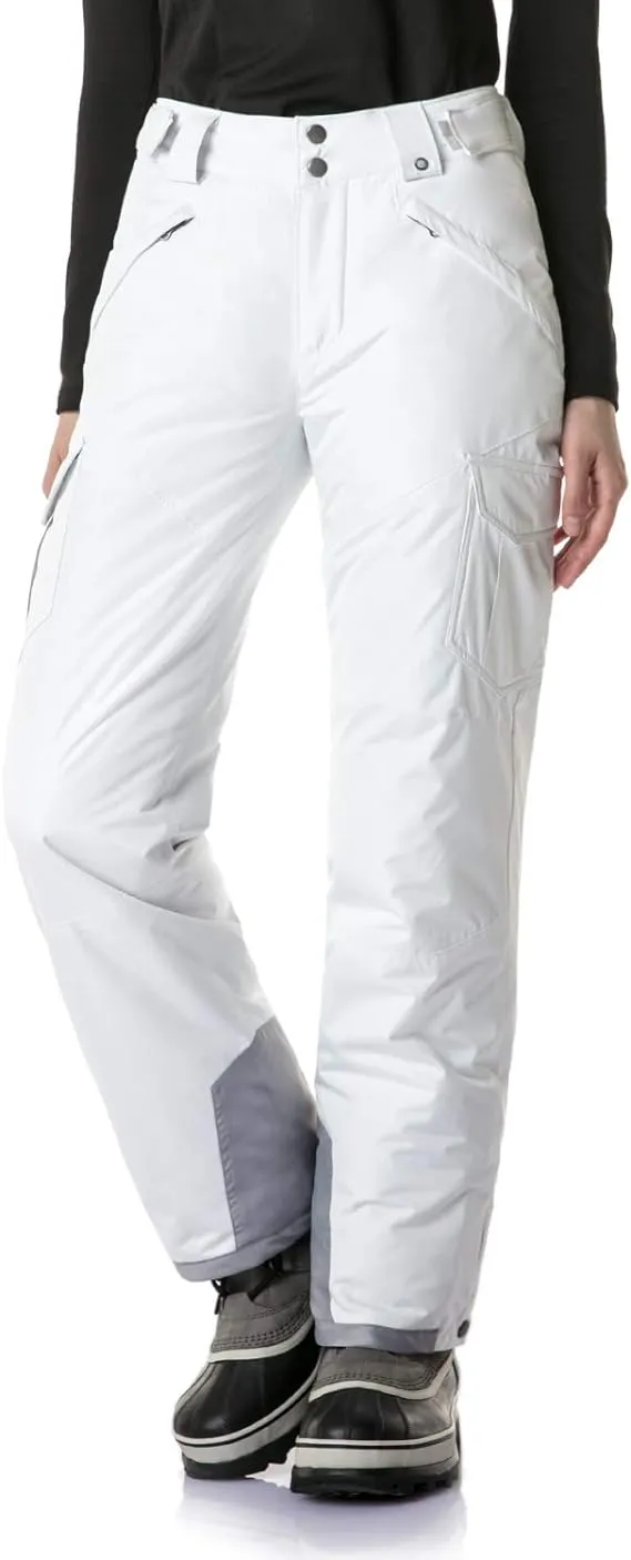 TSLA Womens Winter Snow Pants, Snow Core Cargo Pants White, Large