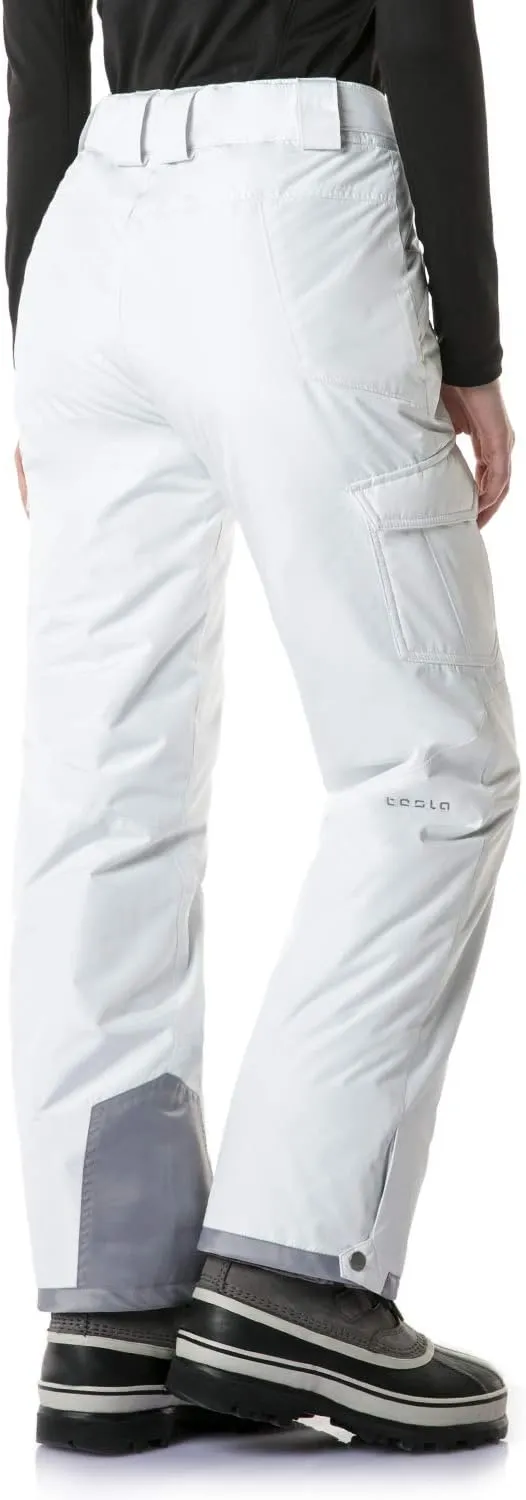 TSLA Womens Winter Snow Pants, Snow Core Cargo Pants White, Large