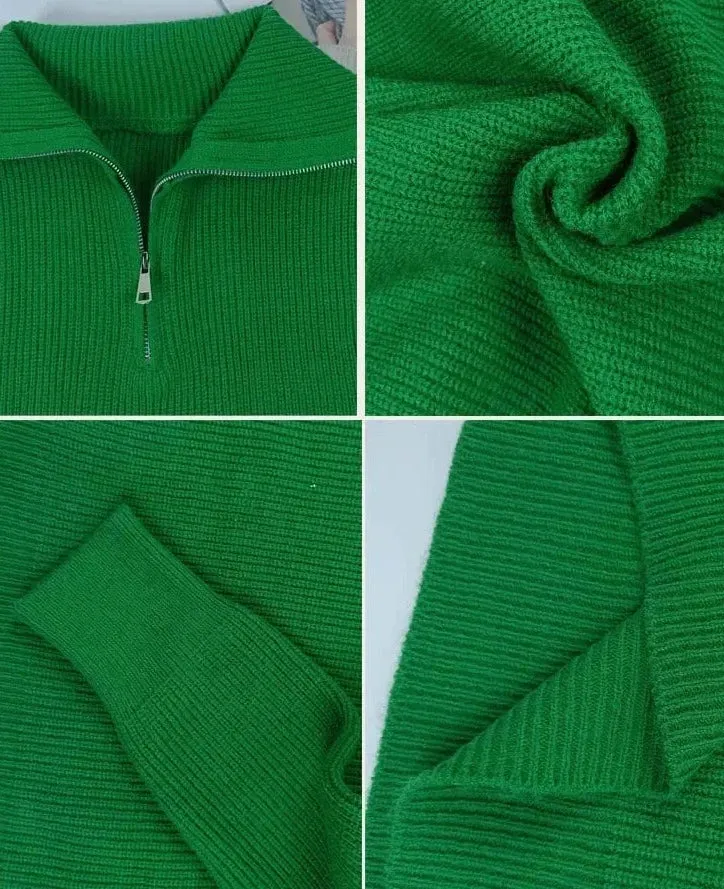 Turtleneck Zipper Long Sleeve Knitted Sweater