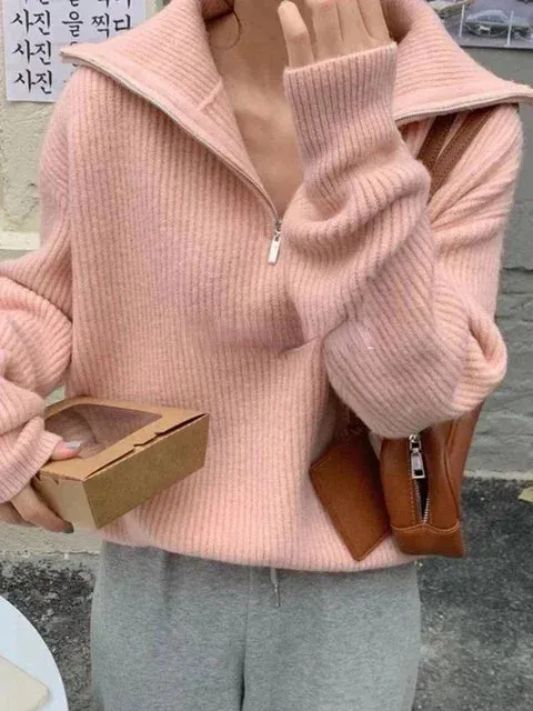 Turtleneck Zipper Long Sleeve Knitted Sweater