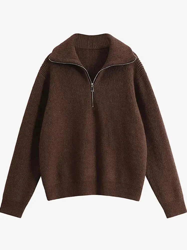 Turtleneck Zipper Long Sleeve Knitted Sweater