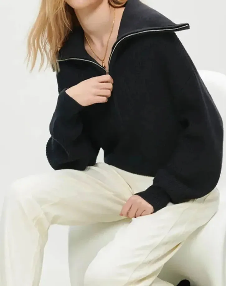 Turtleneck Zipper Long Sleeve Knitted Sweater