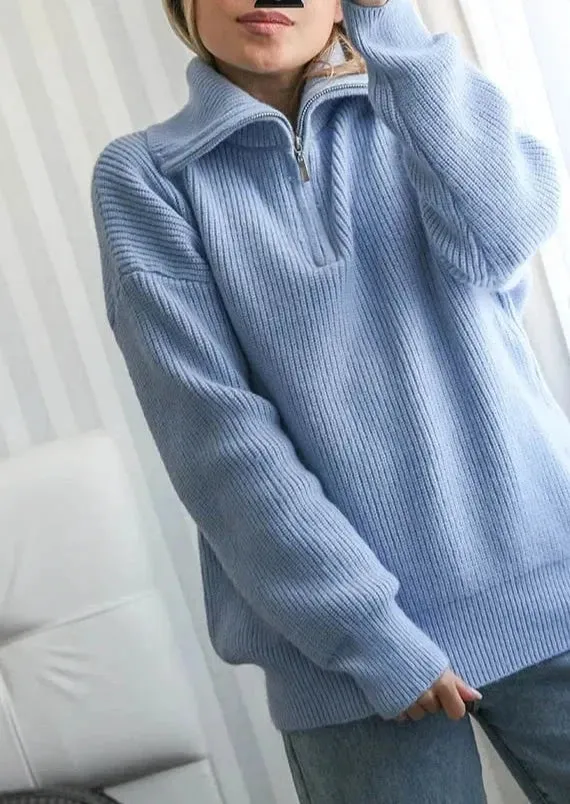 Turtleneck Zipper Long Sleeve Knitted Sweater