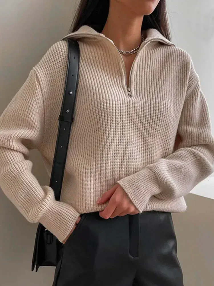 Turtleneck Zipper Long Sleeve Knitted Sweater
