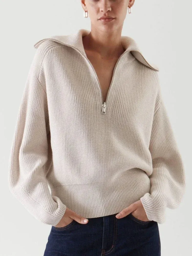 Turtleneck Zipper Long Sleeve Knitted Sweater