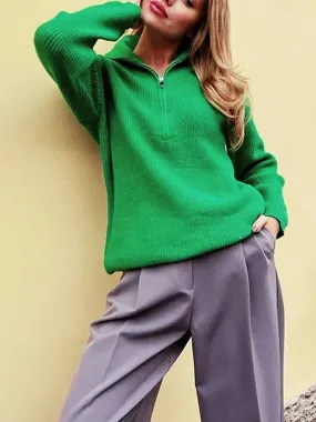 Turtleneck Zipper Long Sleeve Knitted Sweater