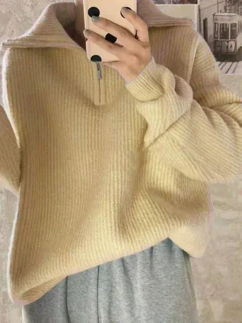 Turtleneck Zipper Long Sleeve Knitted Sweater