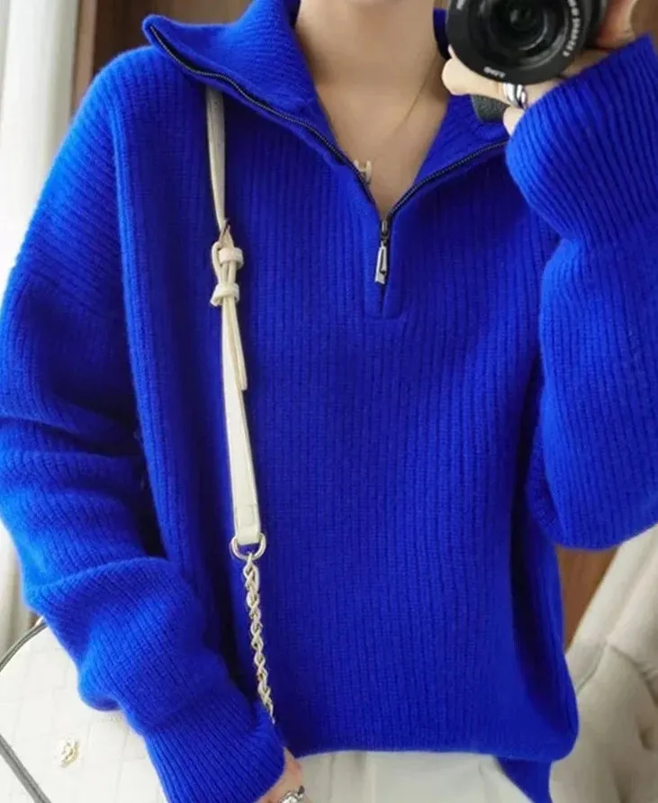 Turtleneck Zipper Long Sleeve Knitted Sweater