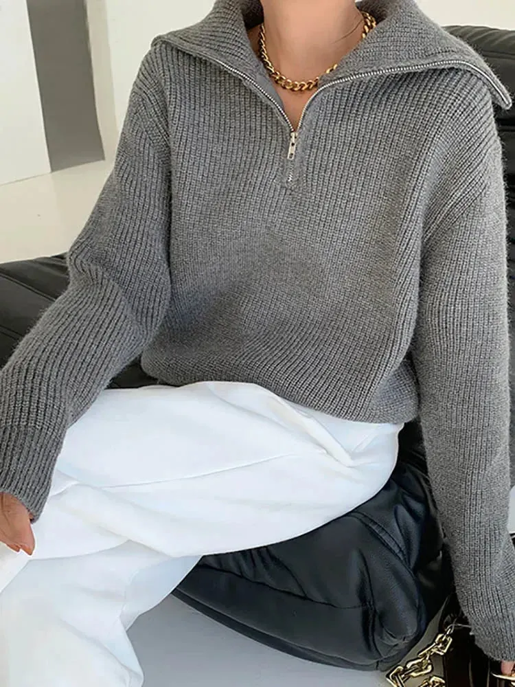 Turtleneck Zipper Long Sleeve Knitted Sweater