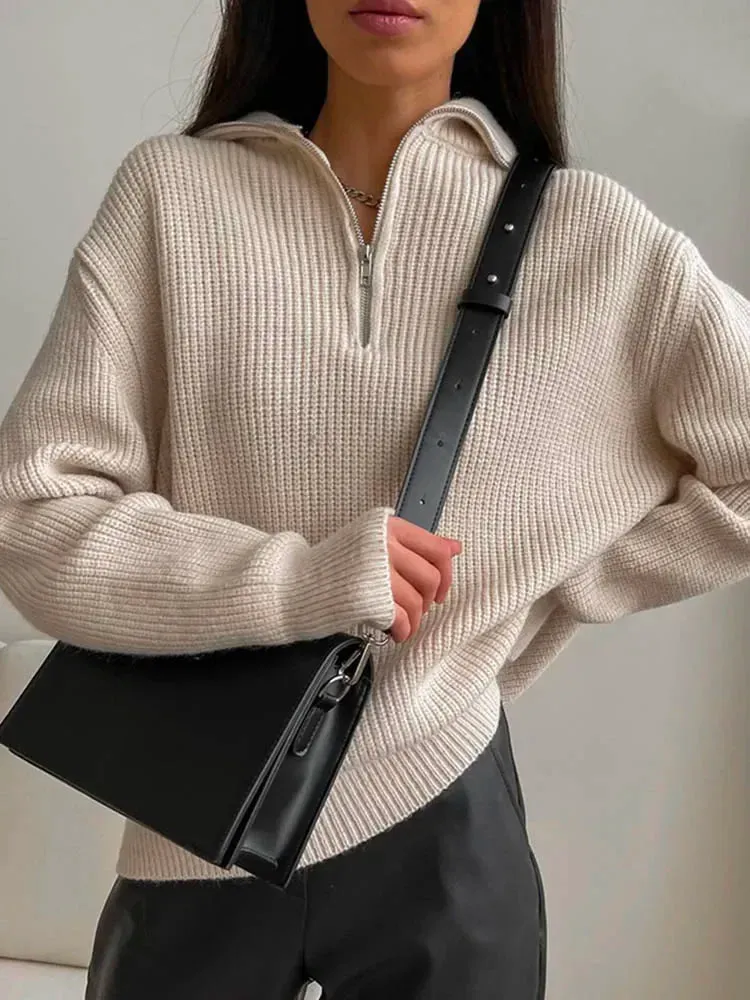 Turtleneck Zipper Long Sleeve Knitted Sweater