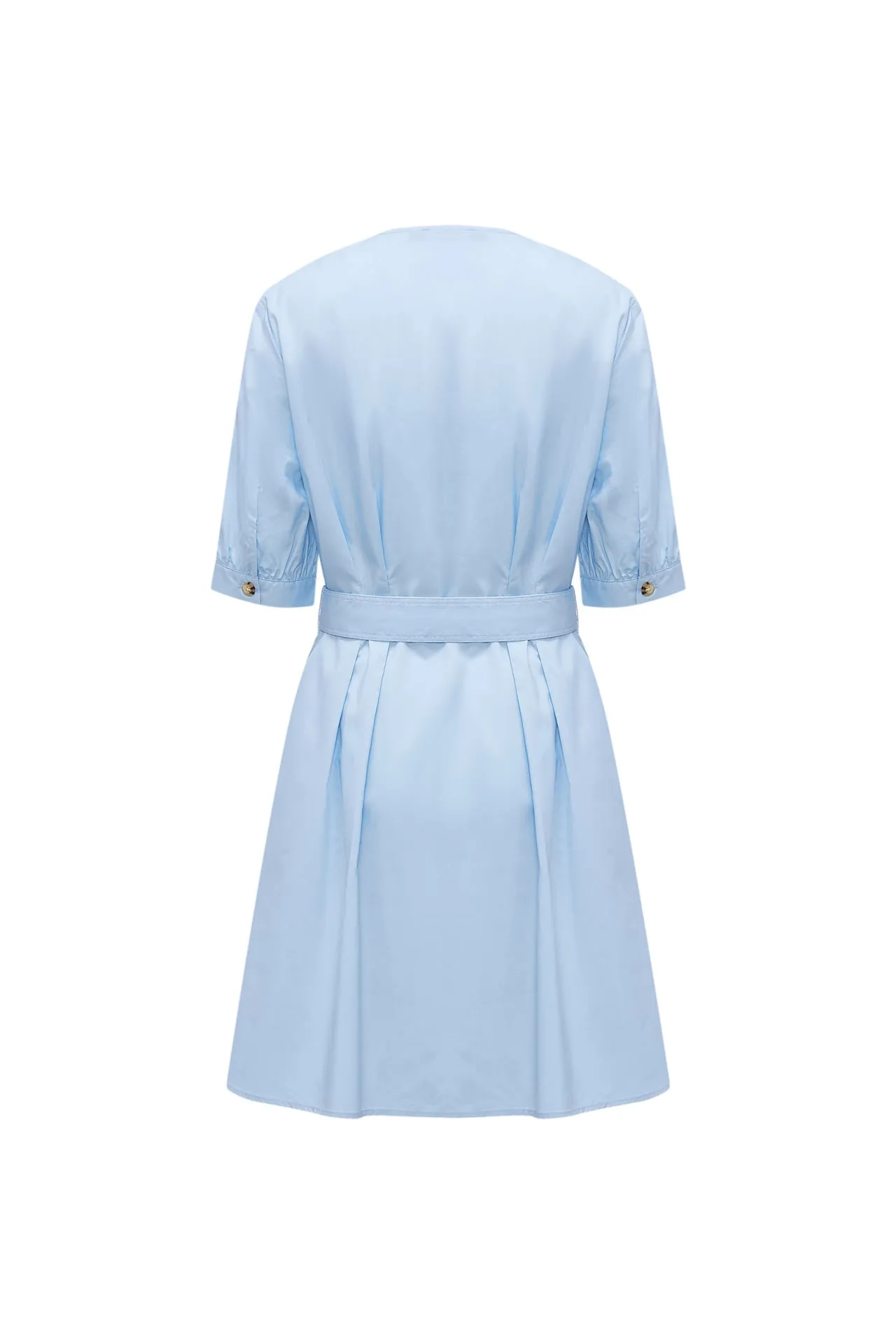 V-Neck Puff Sleeves Fit & Flare Dress with Fabric Belt