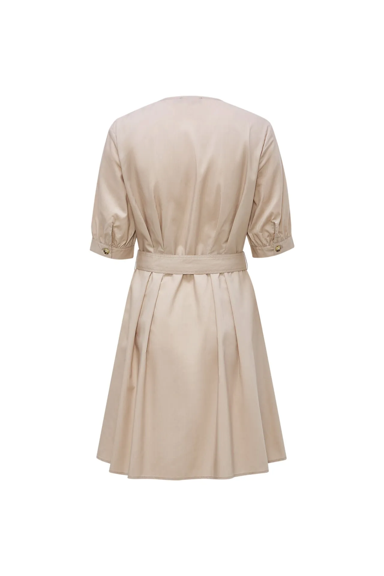 V-Neck Puff Sleeves Fit & Flare Dress with Fabric Belt