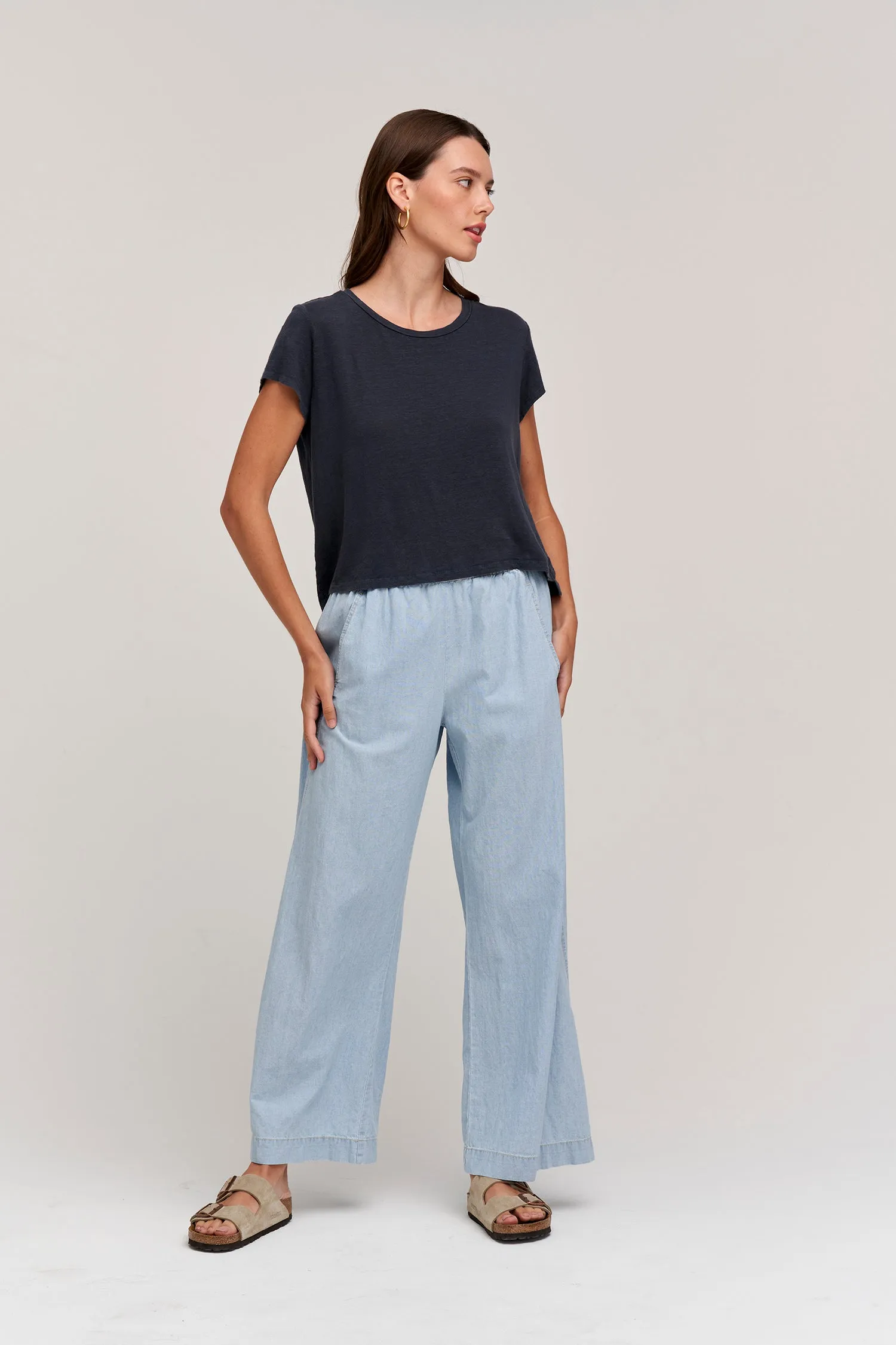 Velvet Brooklyn Chambray Wide Leg Pant- Chambray Blue
