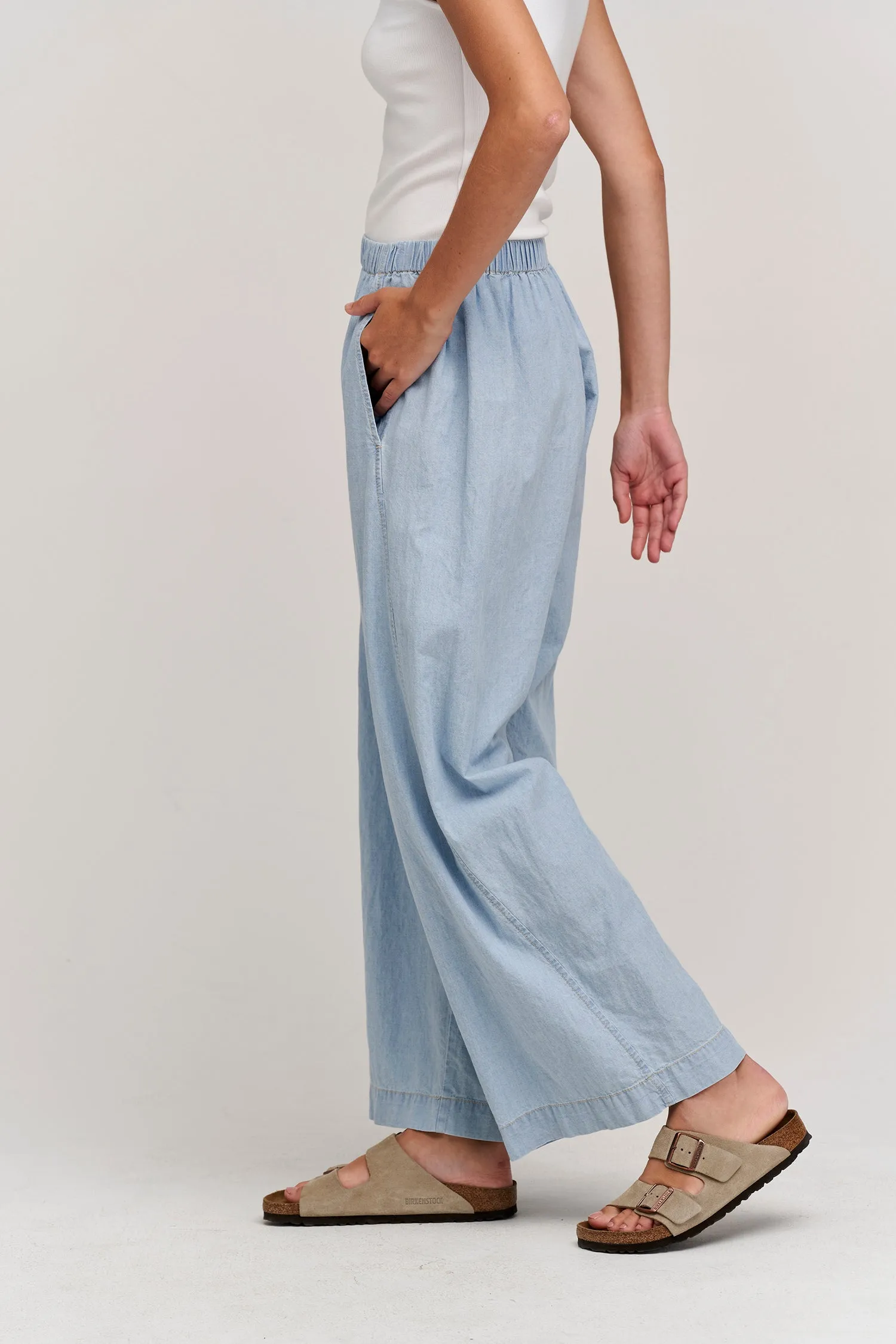 Velvet Brooklyn Chambray Wide Leg Pant- Chambray Blue