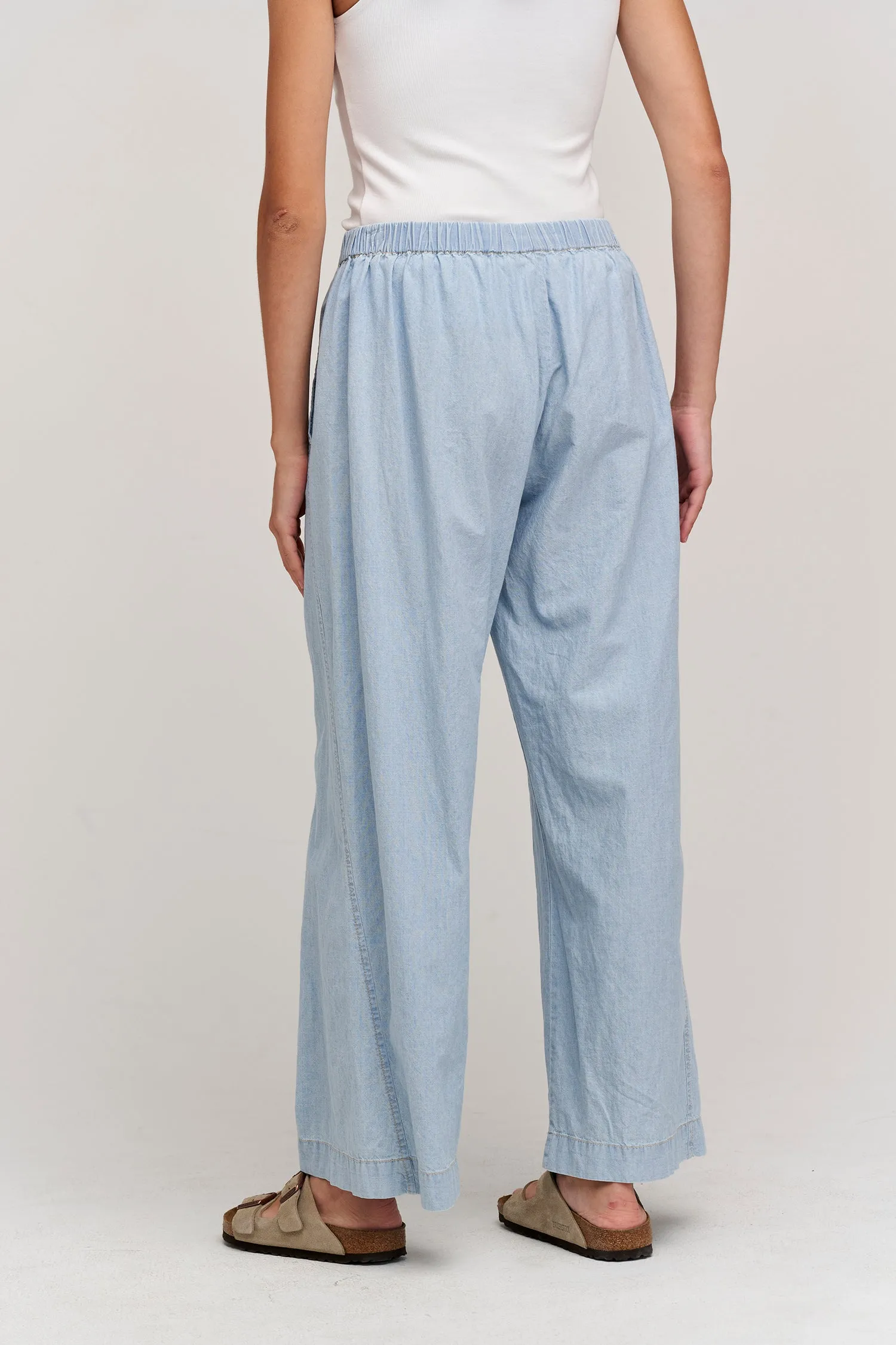 Velvet Brooklyn Chambray Wide Leg Pant- Chambray Blue