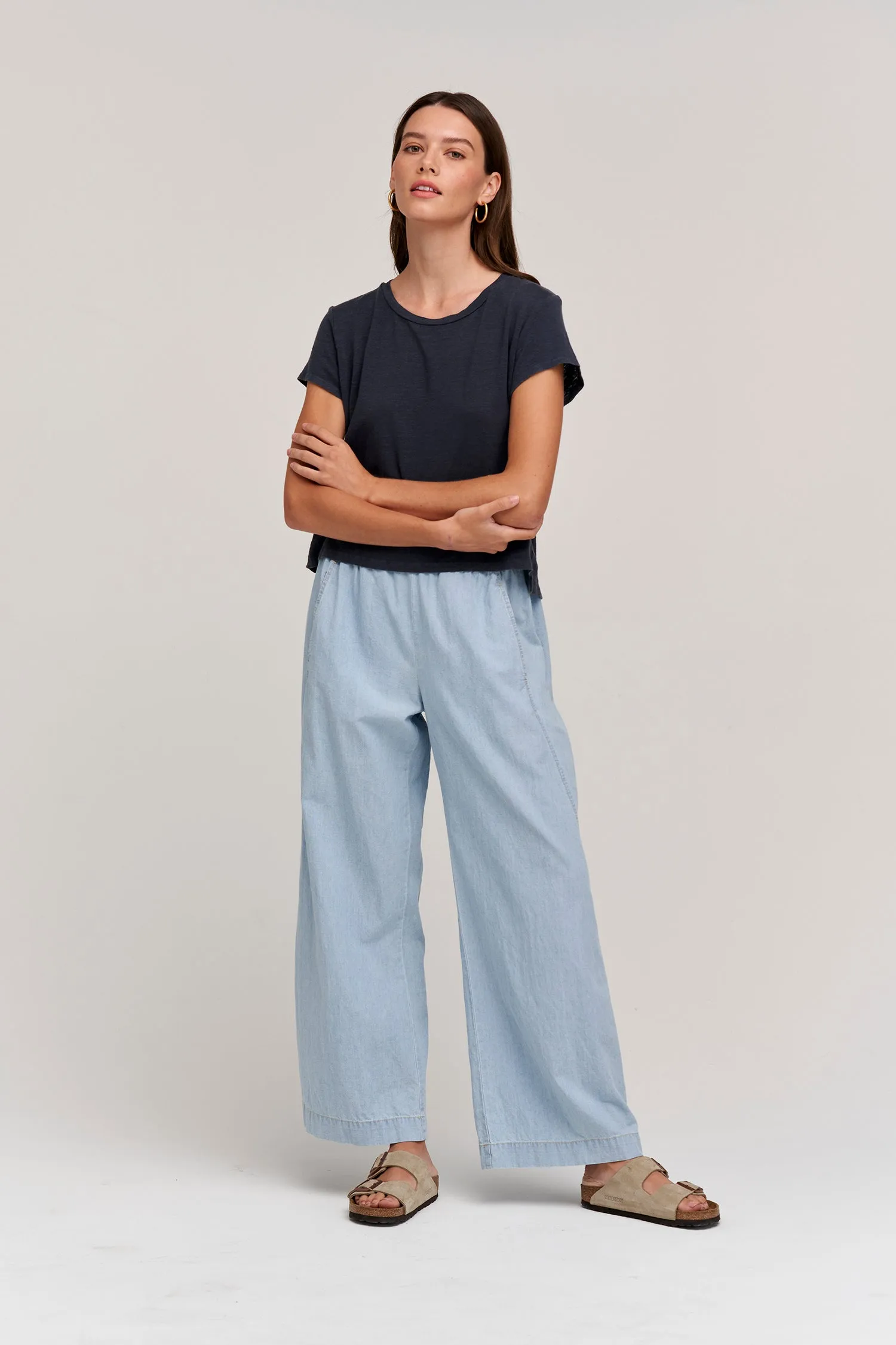 Velvet Brooklyn Chambray Wide Leg Pant- Chambray Blue