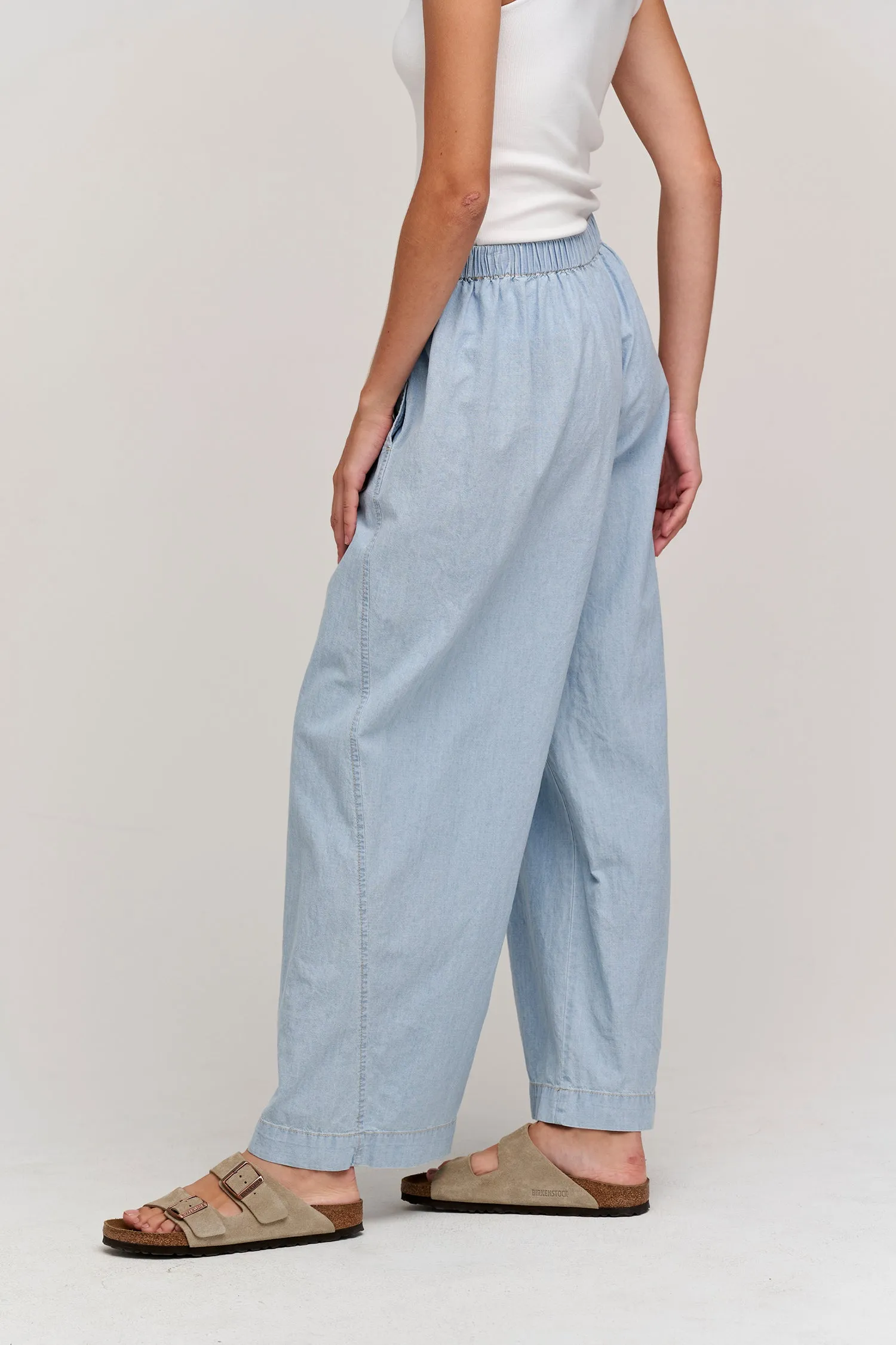 Velvet Brooklyn Chambray Wide Leg Pant- Chambray Blue