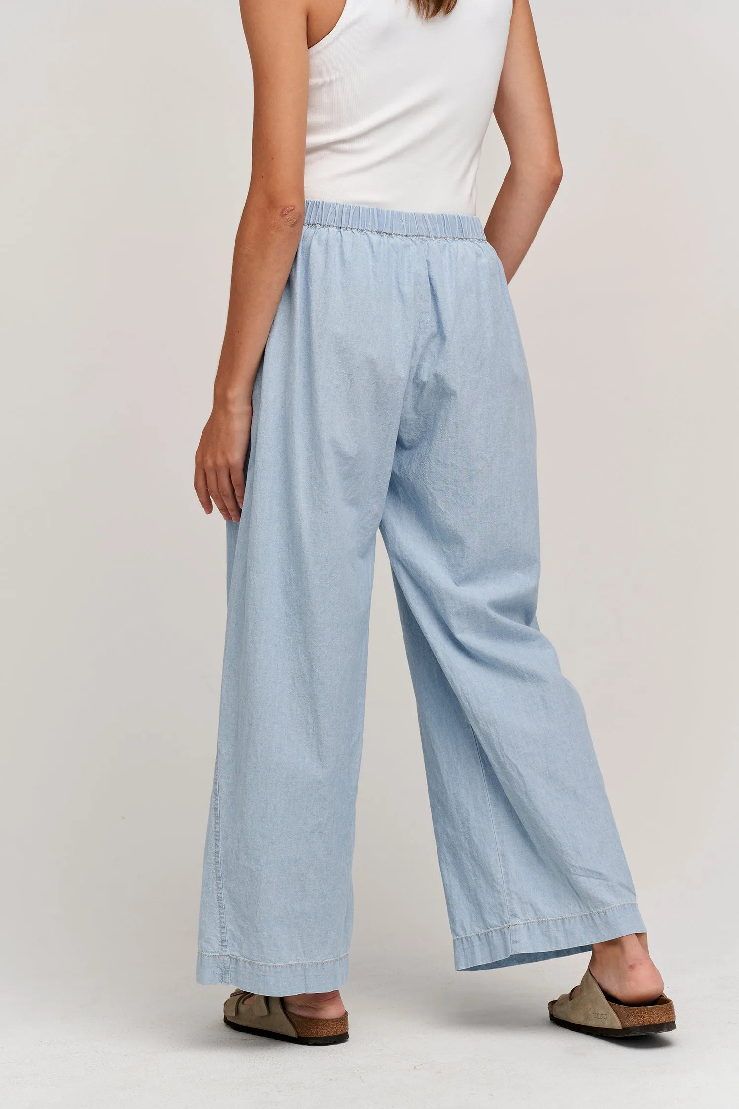 Velvet Brooklyn Chambray Wide Leg Pant- Chambray Blue