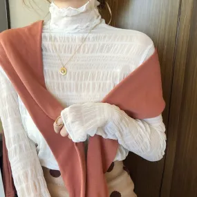 Velvet Western Style Turtleneck Net Yarn Sweater