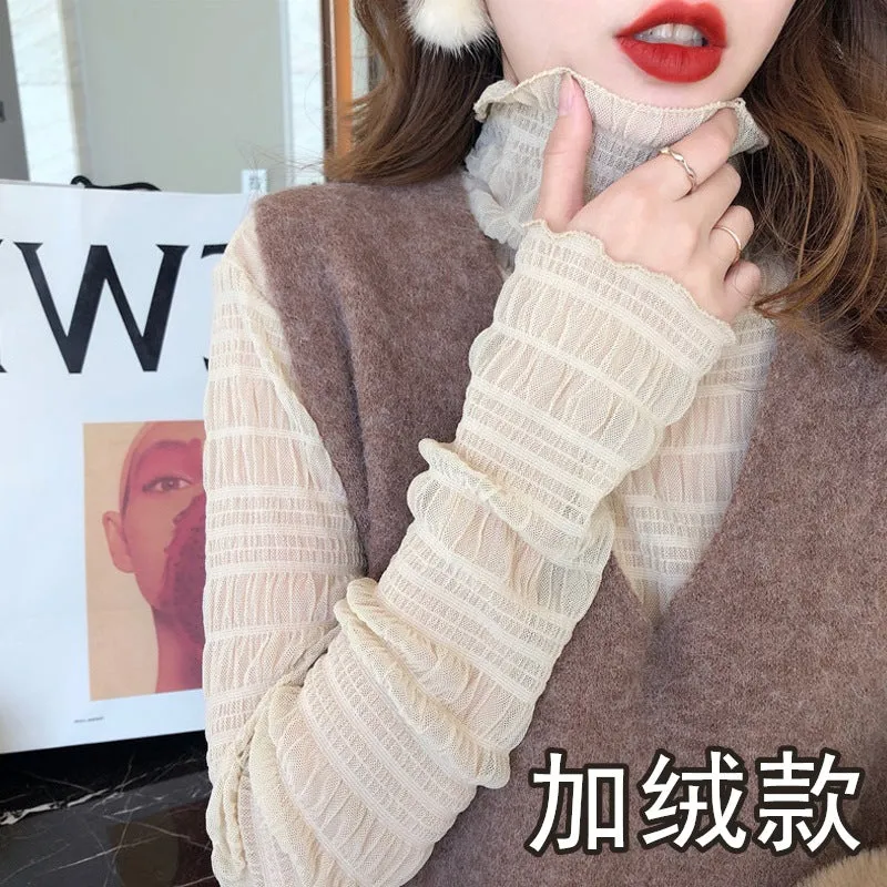 Velvet Western Style Turtleneck Net Yarn Sweater