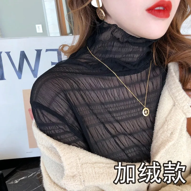 Velvet Western Style Turtleneck Net Yarn Sweater