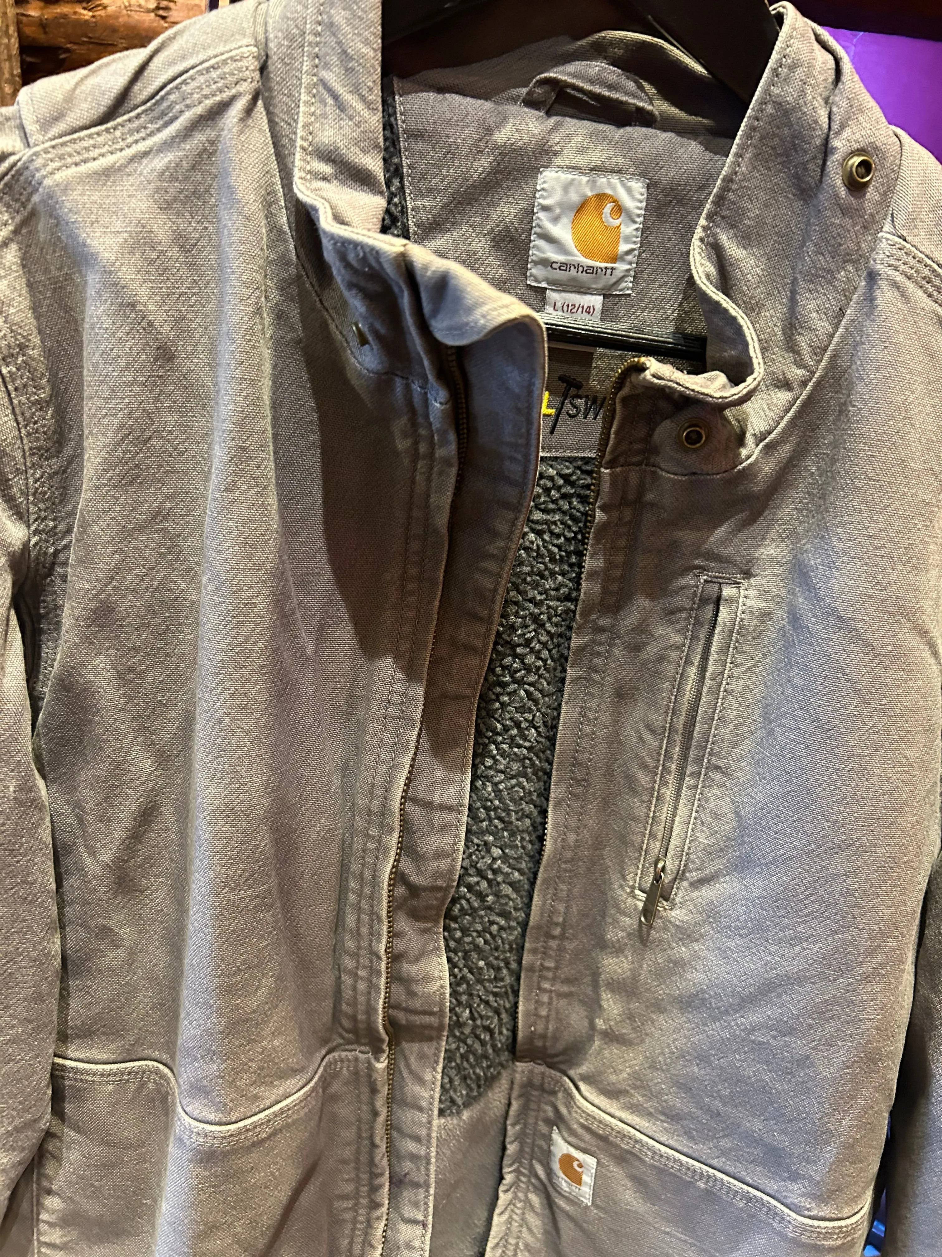 Vintage Carhartt Mint Condition Grey Sherpa Duckcloth, 14 / Small