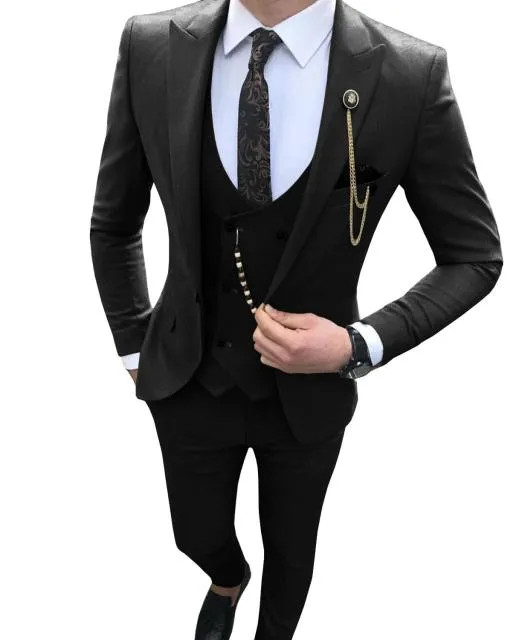 Voguable Men Suit Slim Fit 3 Piece Grey Casual Prom Tuxedos Groom Peaked Lapel Business for Wedding Suits Men (Blazer Vest Pant)