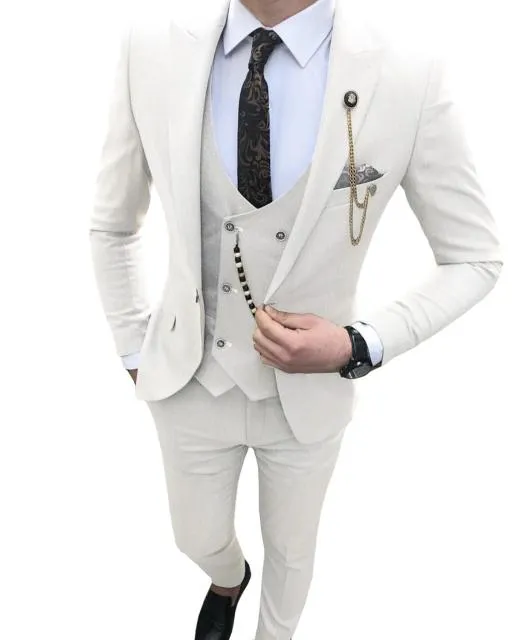 Voguable Men Suit Slim Fit 3 Piece Grey Casual Prom Tuxedos Groom Peaked Lapel Business for Wedding Suits Men (Blazer Vest Pant)