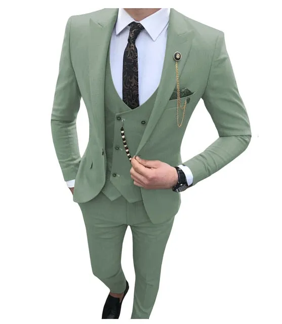Voguable Men Suit Slim Fit 3 Piece Grey Casual Prom Tuxedos Groom Peaked Lapel Business for Wedding Suits Men (Blazer Vest Pant)
