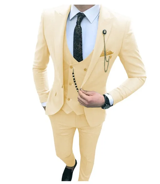 Voguable Men Suit Slim Fit 3 Piece Grey Casual Prom Tuxedos Groom Peaked Lapel Business for Wedding Suits Men (Blazer Vest Pant)