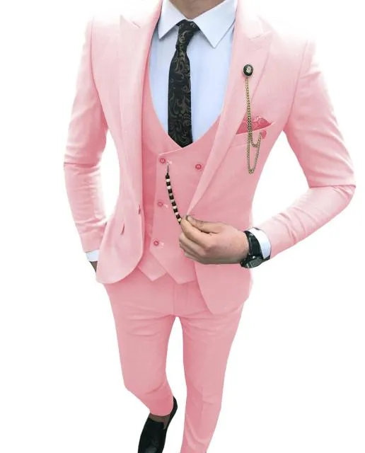 Voguable Men Suit Slim Fit 3 Piece Grey Casual Prom Tuxedos Groom Peaked Lapel Business for Wedding Suits Men (Blazer Vest Pant)