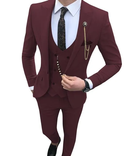 Voguable Men Suit Slim Fit 3 Piece Grey Casual Prom Tuxedos Groom Peaked Lapel Business for Wedding Suits Men (Blazer Vest Pant)