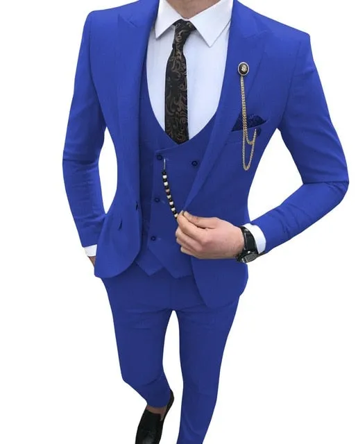 Voguable Men Suit Slim Fit 3 Piece Grey Casual Prom Tuxedos Groom Peaked Lapel Business for Wedding Suits Men (Blazer Vest Pant)