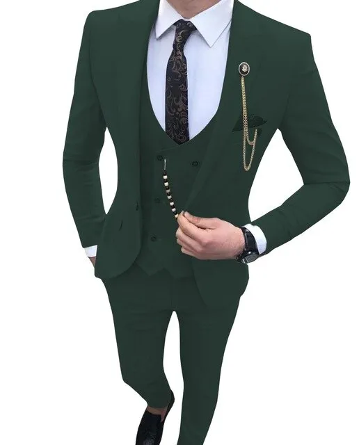 Voguable Men Suit Slim Fit 3 Piece Grey Casual Prom Tuxedos Groom Peaked Lapel Business for Wedding Suits Men (Blazer Vest Pant)