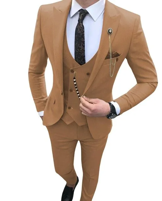 Voguable Men Suit Slim Fit 3 Piece Grey Casual Prom Tuxedos Groom Peaked Lapel Business for Wedding Suits Men (Blazer Vest Pant)