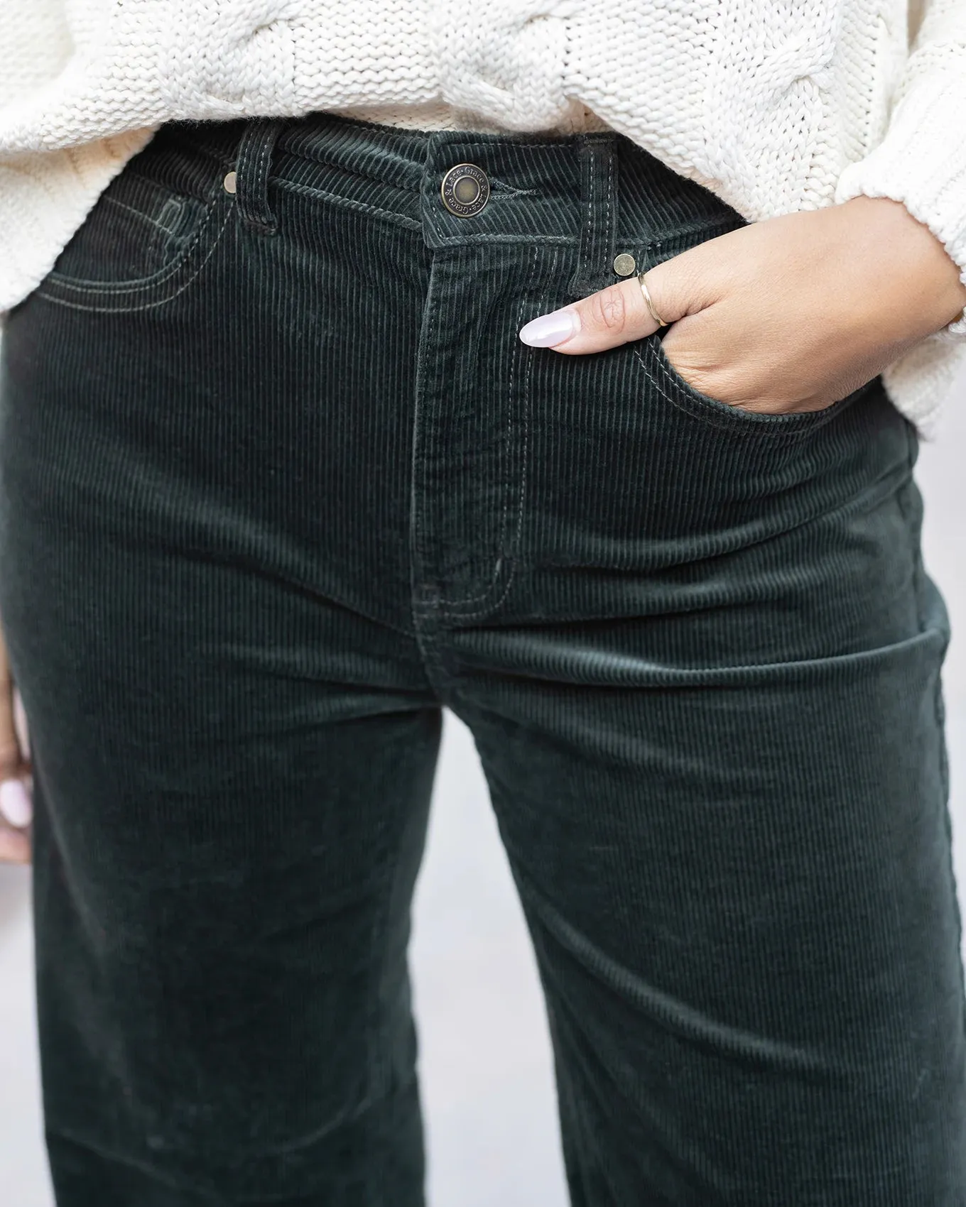 Wide Leg Deep Green Corduroy Pants
