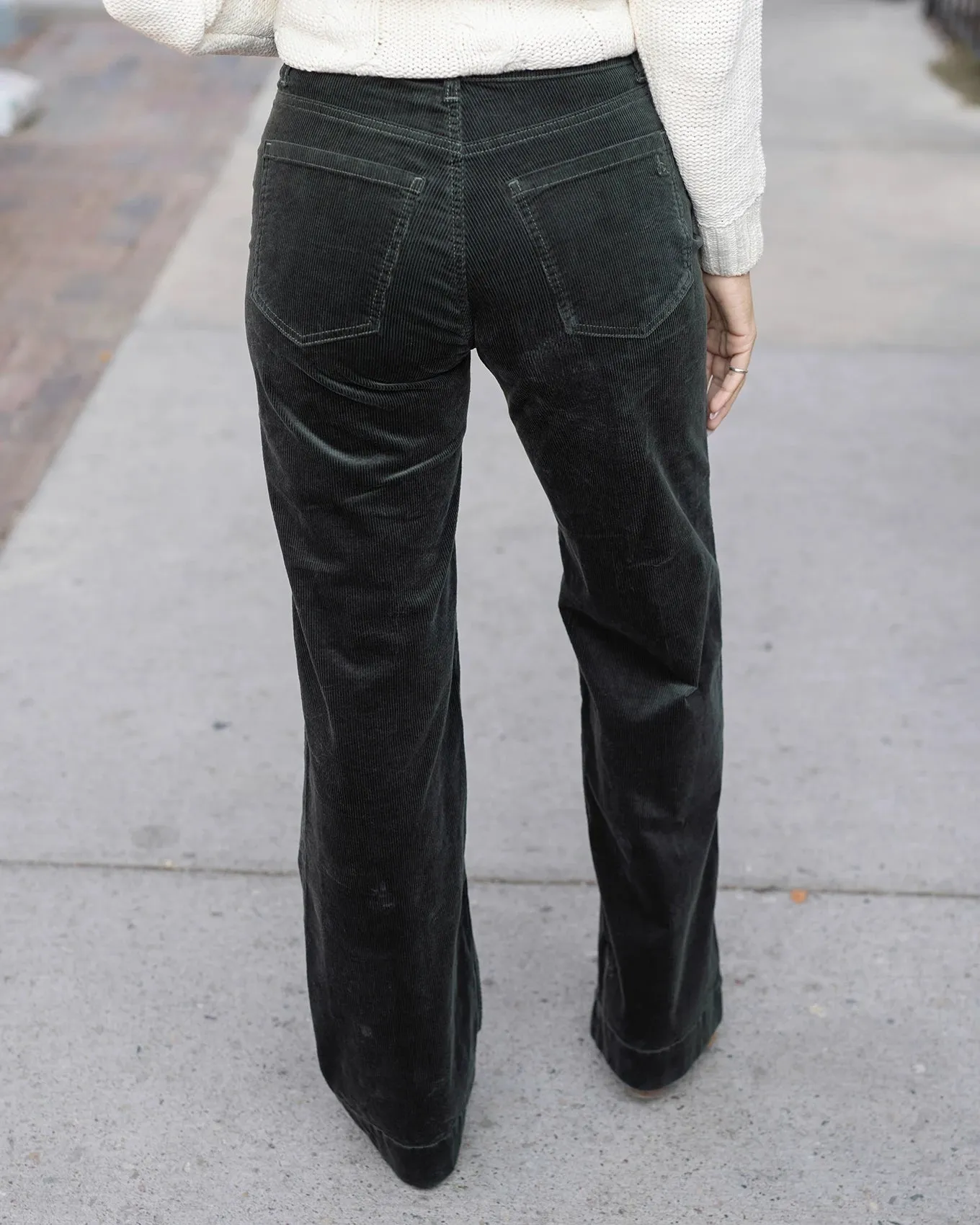 Wide Leg Deep Green Corduroy Pants
