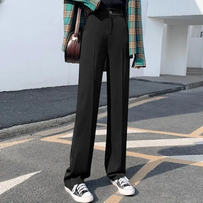 Wide Legs Straight Black Casual High Waist Pants