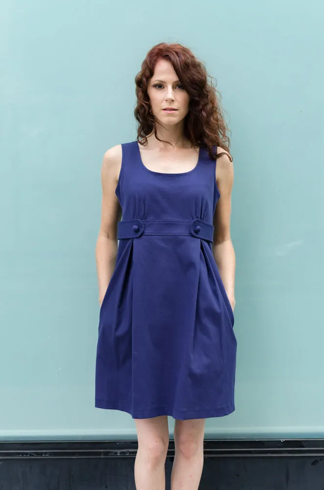 Women's Casual Tank Dress with Front Buttons and Side Pockets
