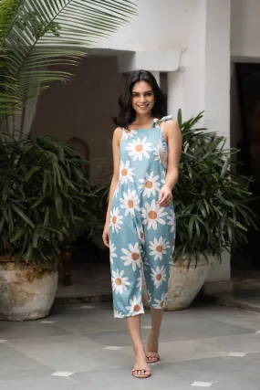 Women’s Floral Printed Boho Jumpsuit - Black beads