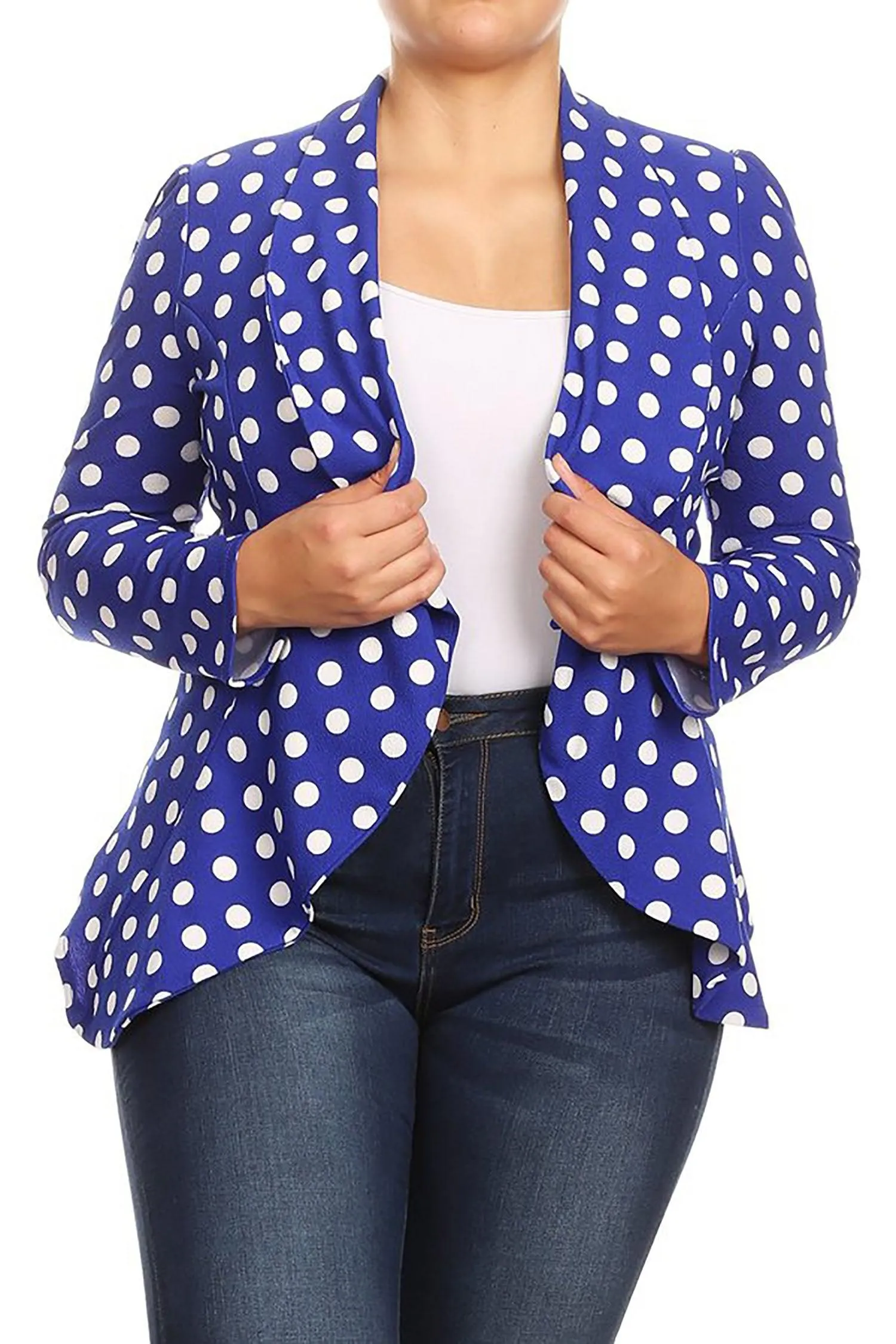 Women's Plus Size Polka Dot Long Sleeves Open Front Business Blazer